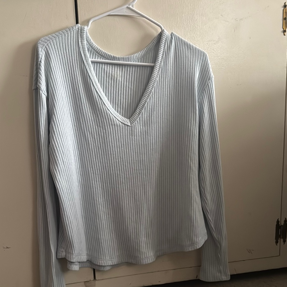 American Eagle Outfitters Blue Ribbed Relaxed Blouse